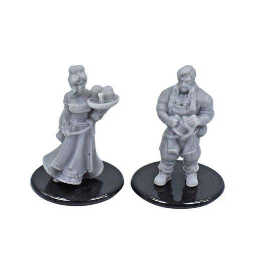 Dnd miniature set of 32mm Barman & Barmaid 3D Printed unpainted figures for tabletop wargaming-Miniature-Vae Victis- GriffonCo Shoppe