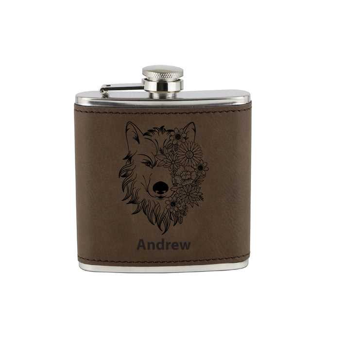 Wolf Flower Mandala Flask