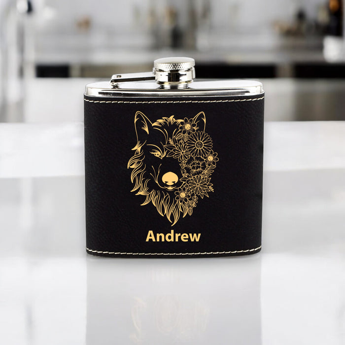 Wolf Flower Mandala Flask